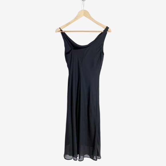 Vintage Y2K Black Chiffon Slip Dress with Cowl Neckline / Made in USA / Small - Picture 7 of 12